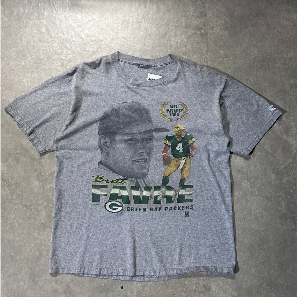 1995 Vintage Brett Favre Green Bay Packers Realism Grey T-Shirt -XL